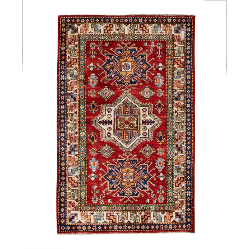 Tapis ivoire / rouge / bleu marine noué à la main de haute qualité