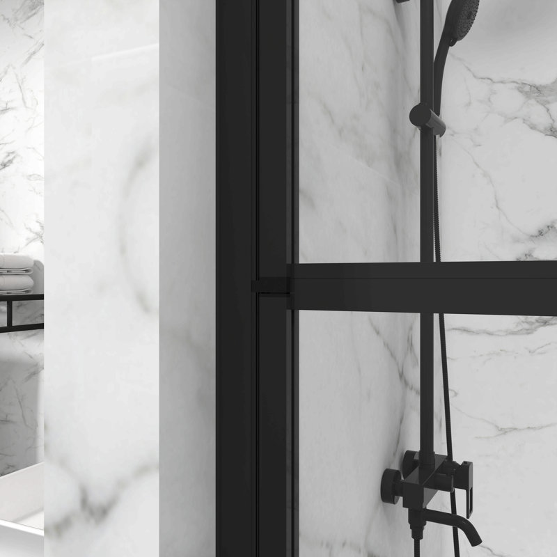 Bathtub Screen Panel Shower Door 180° Pivot, Black