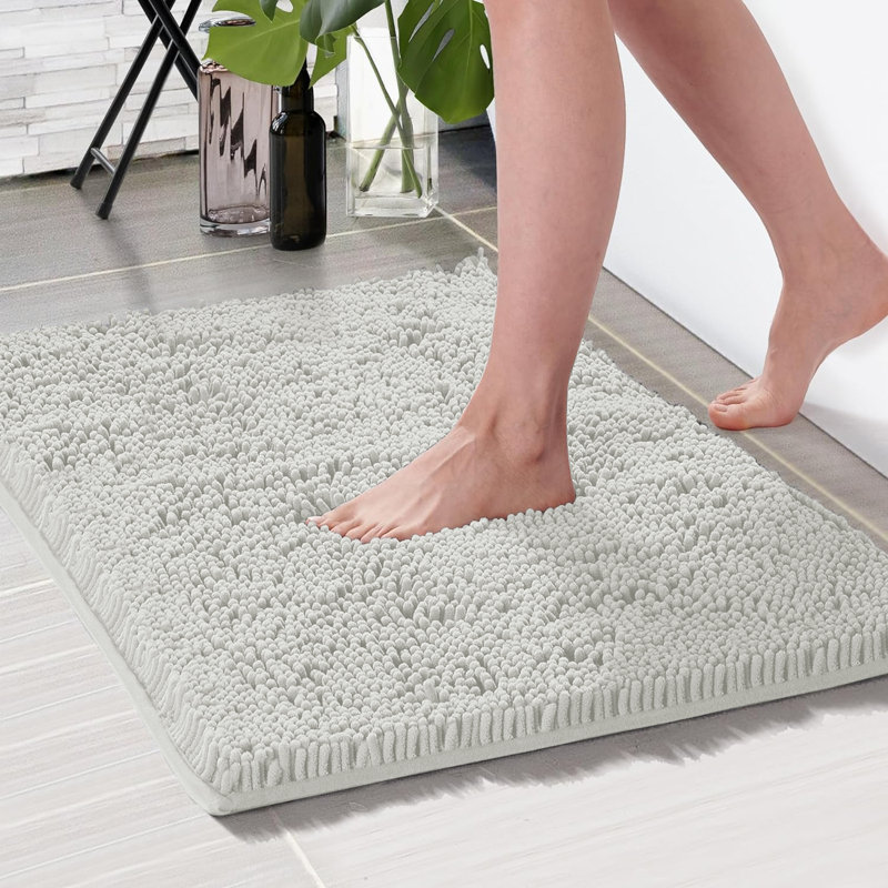 Chenille Non-Slip Non-Slip Bath Mat, White, 50cm Width X 80cm Length