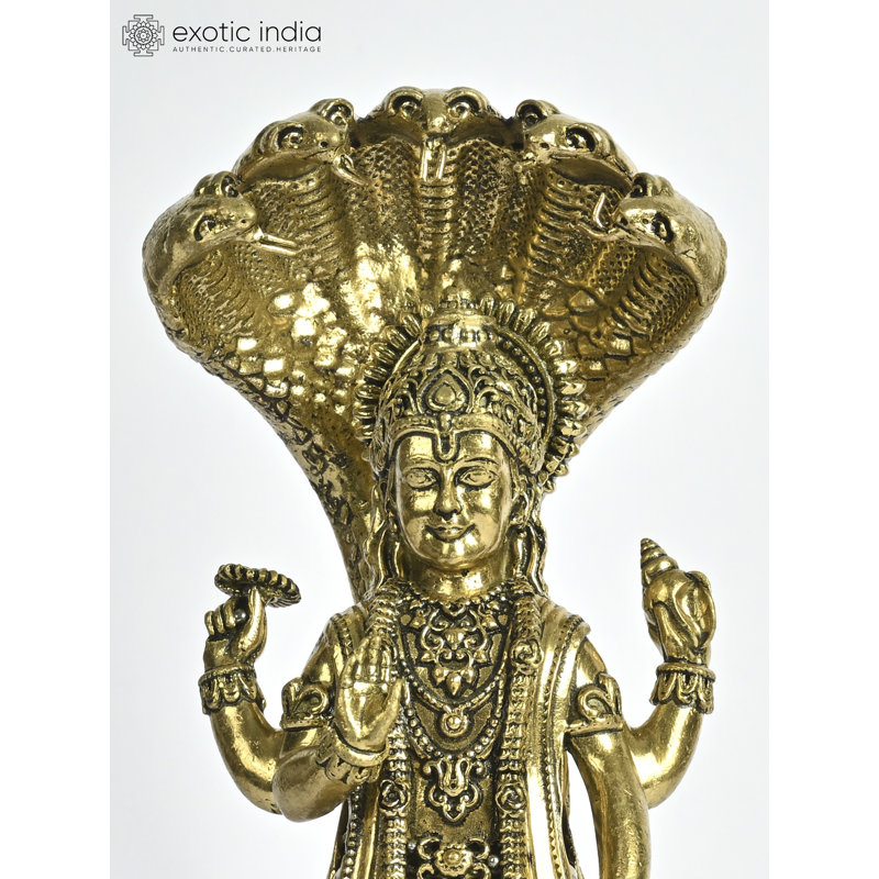 Superbe statue de Vishnu debout en laiton sous le Sheshnag, décor de temple doré pour la maison, cadeau DDM607