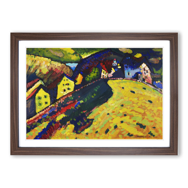 Houses at Murnau by Wassily Kandinsky - Picture Frame Painting, Walnut Framed, 27cm H x 36cm W x 2cm D