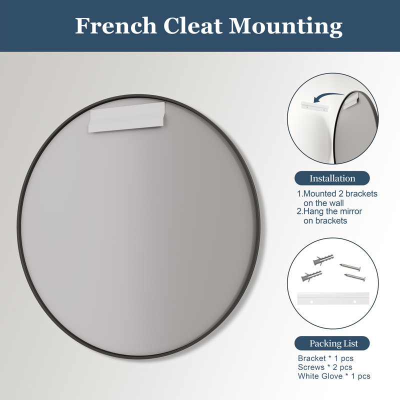 Aluminium Frame Round Wall Mirror, 24" x 24", Black