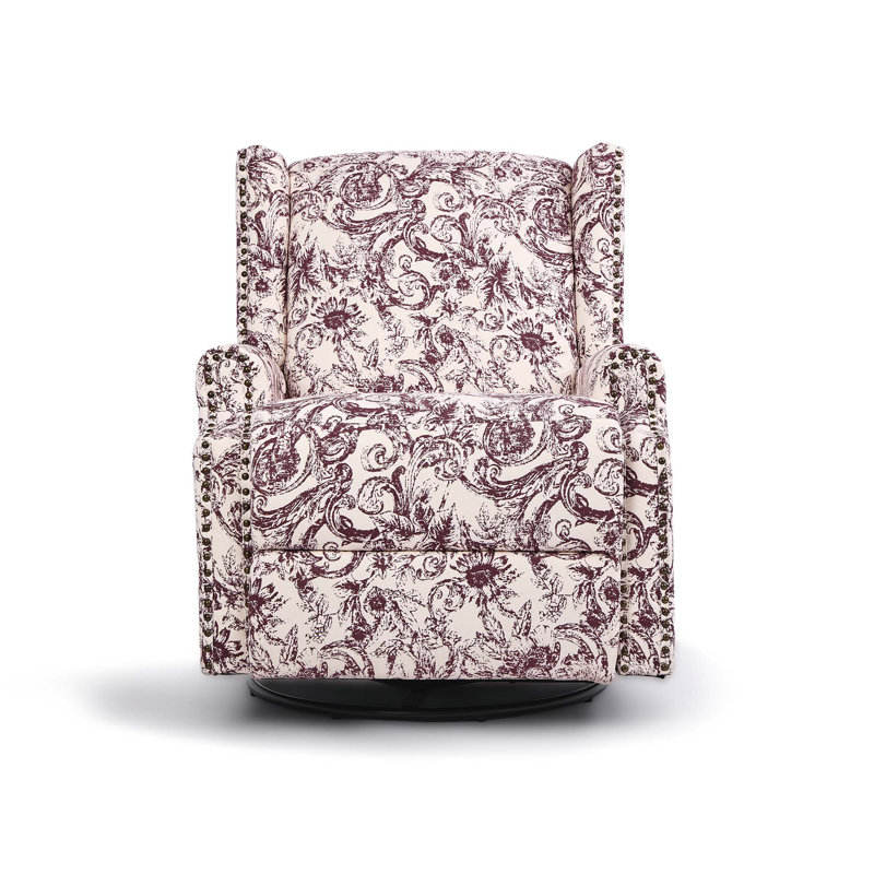 Fauteuil inclinable et oscillant rembourré à oreilles avec poignées manuelles et garniture Naihead, Chenille prune