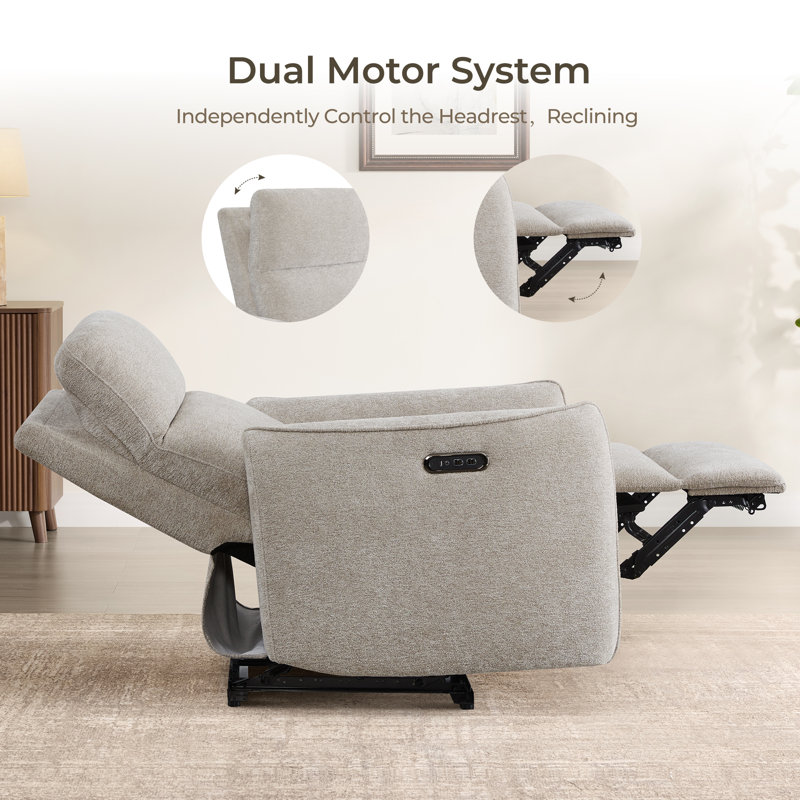 Dual Motor Power Recliner with Power Headrest, Taupe