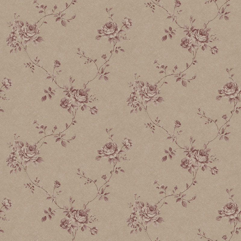 Palazzo 2 Floral Rose Wallpaper Roll, Light Brown/Burgundy