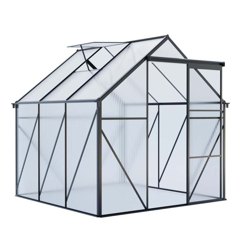 Solara Modern Walk-In Greenhouse with Adjustable Roof and Durable Aluminum Frame, 76.77" H x 122.44" W x 122.44" D, Black