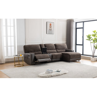 Quatasia 4 - Pieces Vegan Leather Reclining Chaise Sectional with Cupholder & Storage -  Hokku Designs, CA4AC13129DB4DB68982F3FE433F9C20