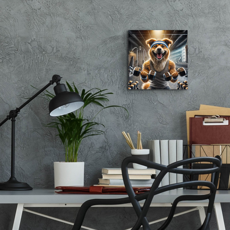  'Gym Dog' by Rey Klimt Acrylic Glass Wall Art, 12" x 12"