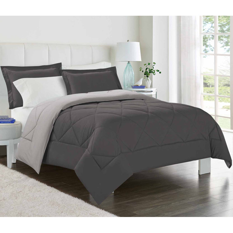 King Charcoal and Silver Reversible Microfiber Comforter Set