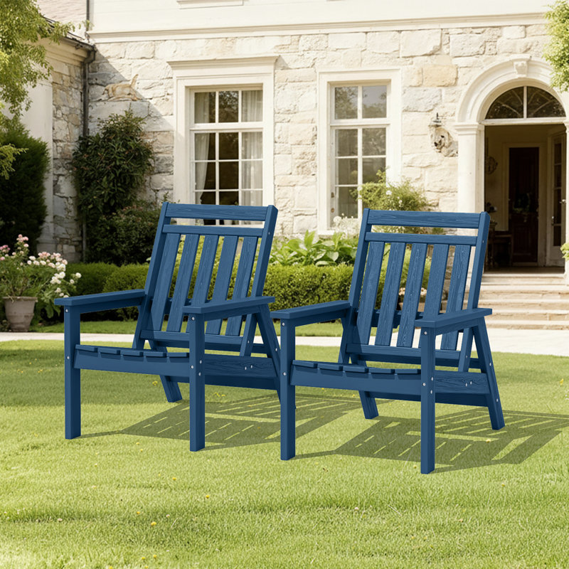Set Of 2 Adjustable HDPE All Weather Outdoor Adirondack Chair, Dark Blue