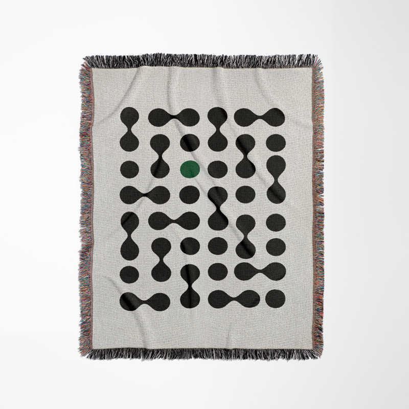 Lissa Dots Abstract Cotton Blend Blanket Throw, 70" L x 50" W, Green/Black/Off-White