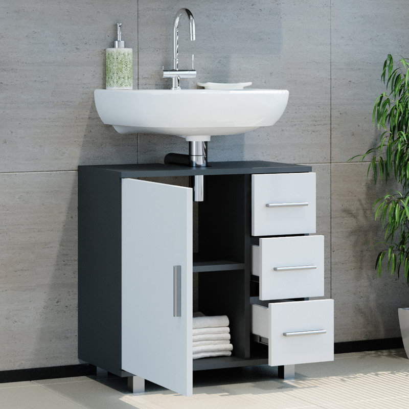 Hatte 60cm Single Bathroom Vanity Base Only, White/Grey