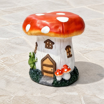 Mushroom House Resin Accent Stool, 12.6 x 13.4 Inches, Red