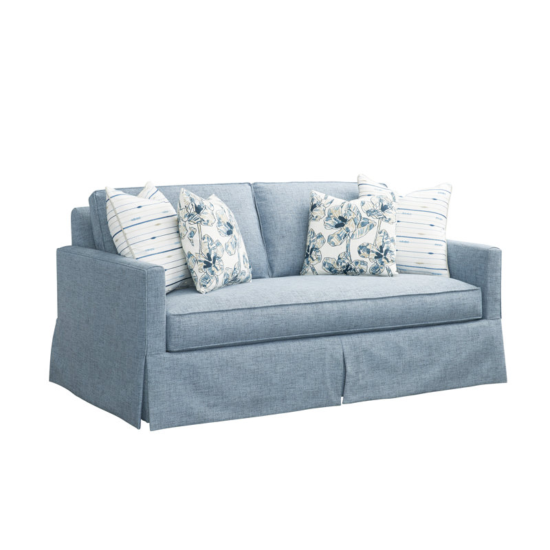 Elegant Blue Polyester Loveseat with Down Fill and Kickpleat Skirt