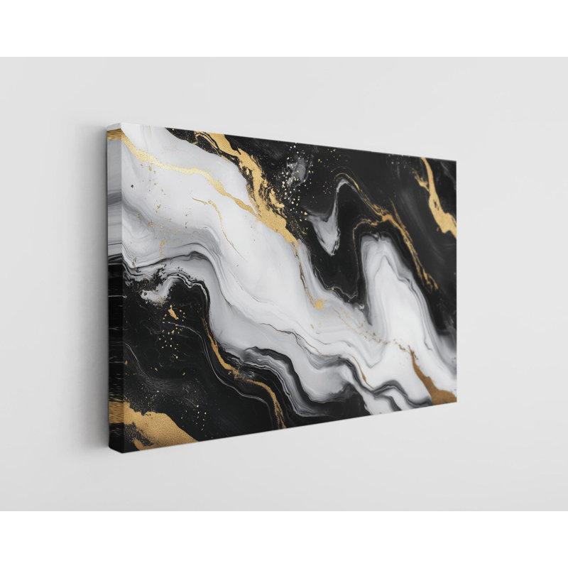 Marbre abstrait noir et blanc sur toile de haute qualité - décoration murale fabriquée à la main - art élégant - cadeau - décoration murale, reproduction de peinture