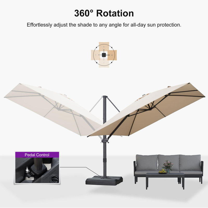 3m Square Cantilever Parasol, Khaki