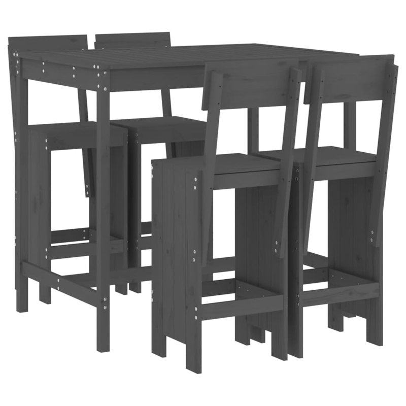 Avital Brayden Studio Bar Set with Wood Frame and Solid Wood Outer Material, Grey