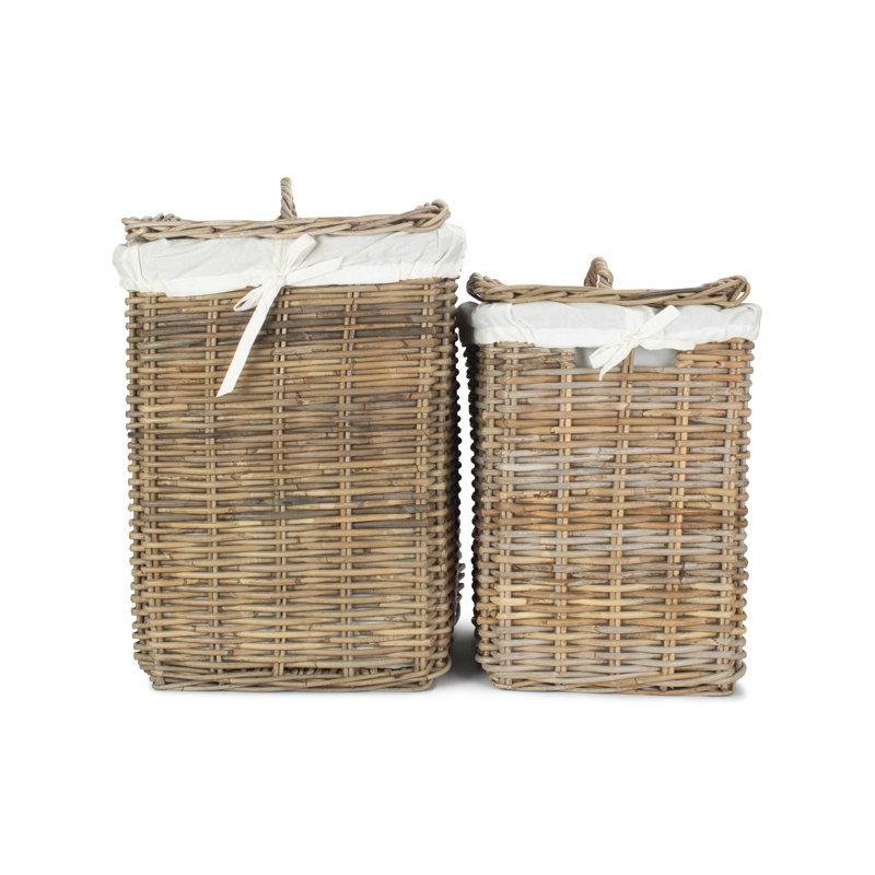2 Piece Square Rattan Laundry Bin Set