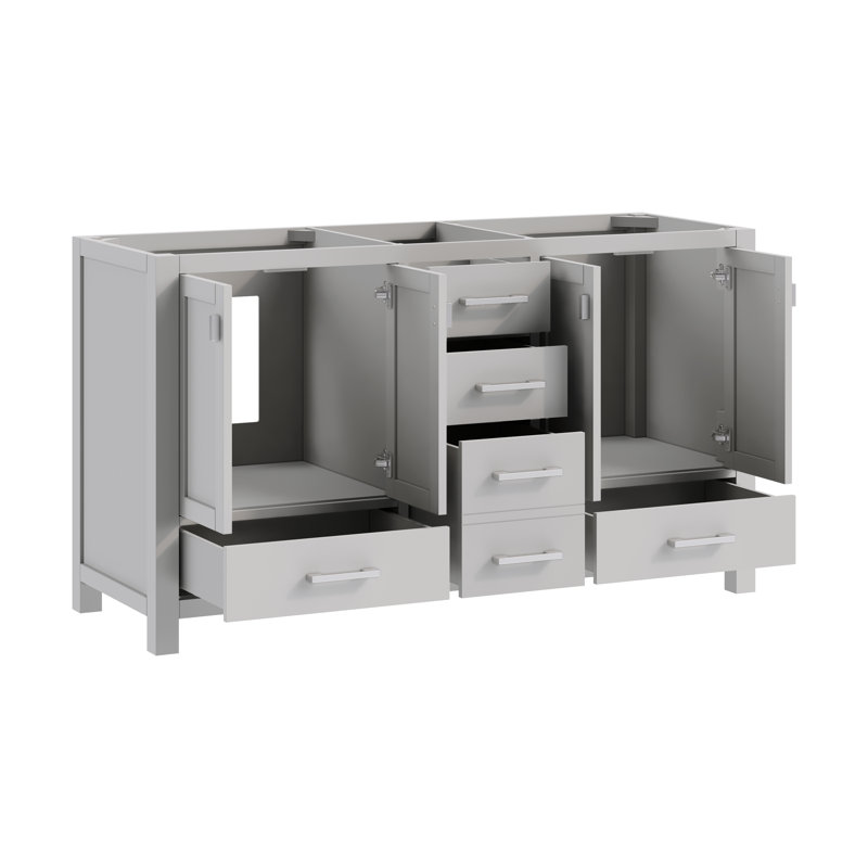Souther 60" Double Bathroom Vanity with Top, Chilled Grey, Cala White Marble