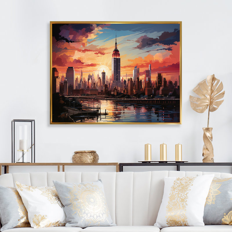 Pop New York V sur toile, Cadre flottant doré, H 12 po x l 20 po x P 1 po