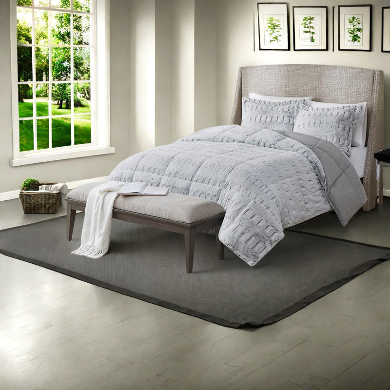Luxurious Grey Bedding Set, Soft Faux Fur Reversible Comforter For Home
