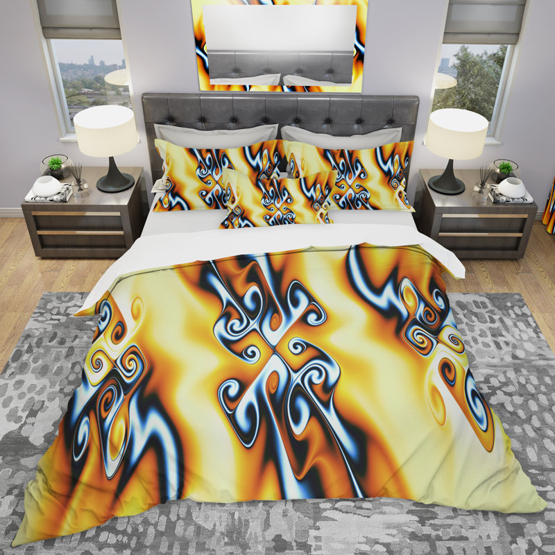 Yellow Squiggles - Ensemble de housse de couette à motif abstrait - Microfibre de polyester