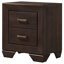 Table de chevet en cuivre foncé 2, idéale pour les meubles de chambre à coucher, les tiroirs doubles et la structure rectangulaire au fini brun foncé, attrait naturel
