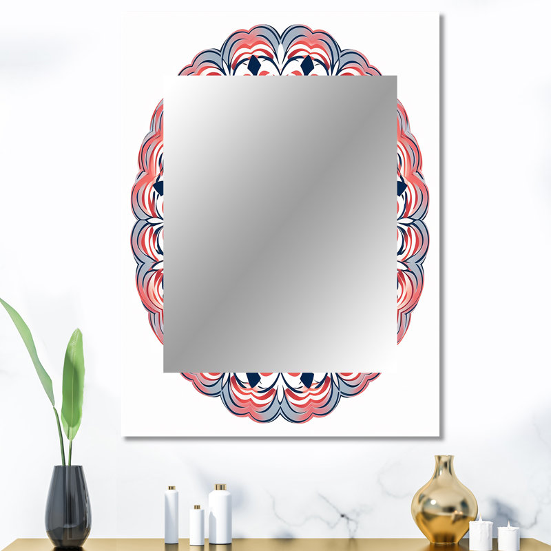Exquis mandala en rétro bleu et orange III - miroir mural unique Boho Mandala, miroir traditionnel, art imprimé en métal