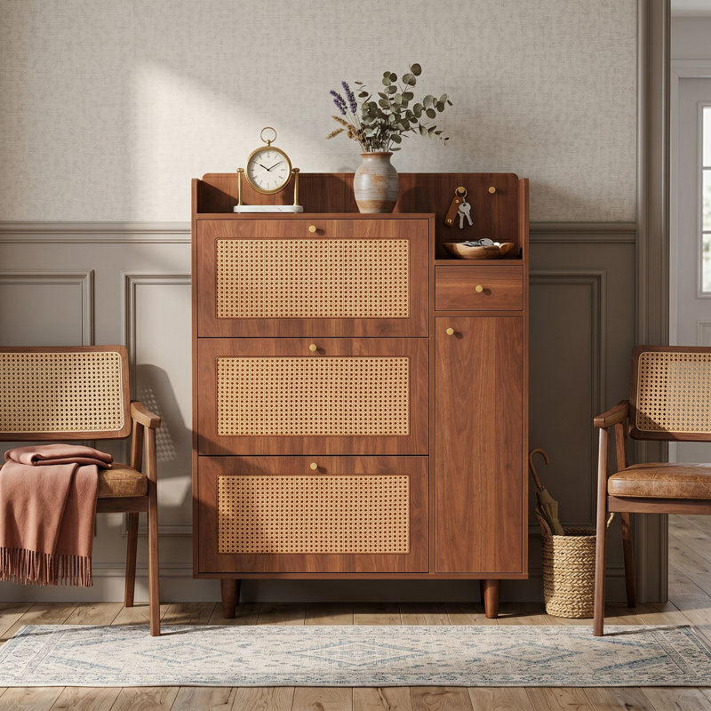 Armoire à chaussures moderne minimaliste en panneau de fibres à densité moyenne, pour hall d'entrée et couloir de style nordique et industriel