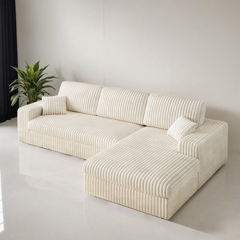 Canapé-lit modulaire réversible avec méridienne 114,51 po, Velours côtelé beige