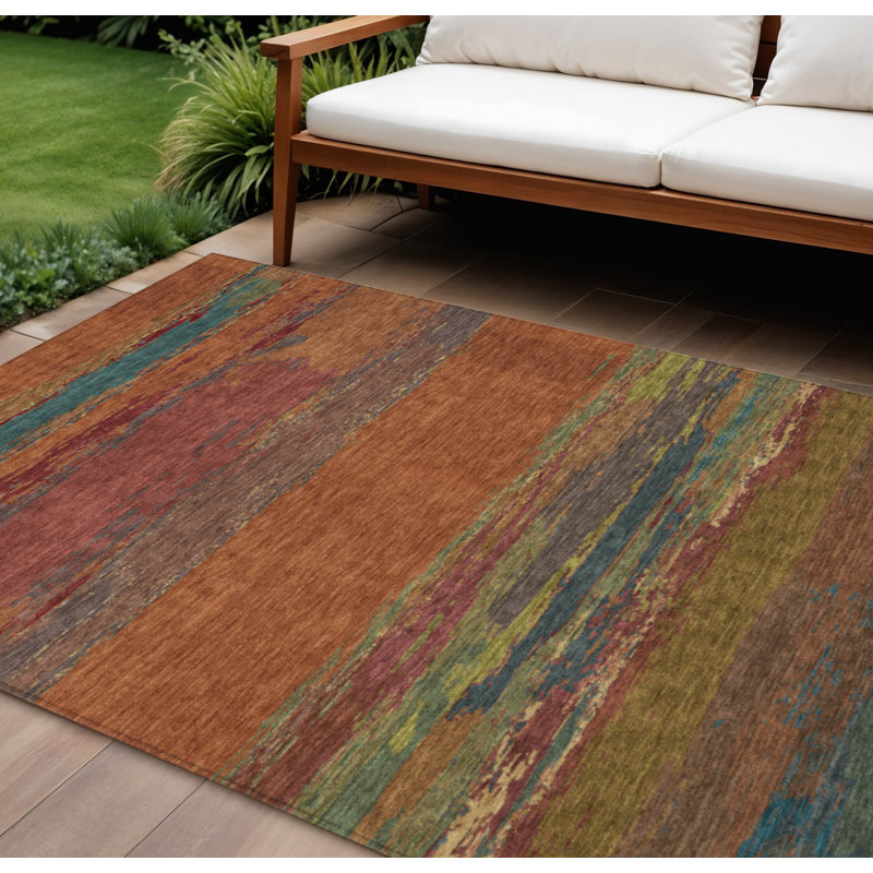 Tapis extérieur lavable abstrait en terre cuite 10 pi x 14 pi