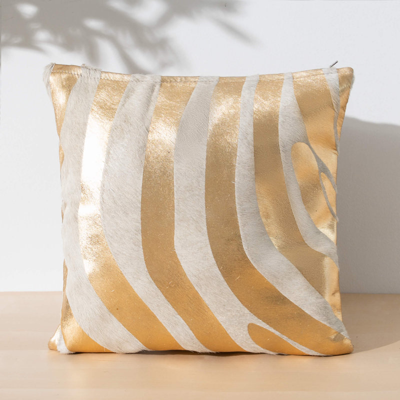 Zebra Cowhide Pillow, Gold