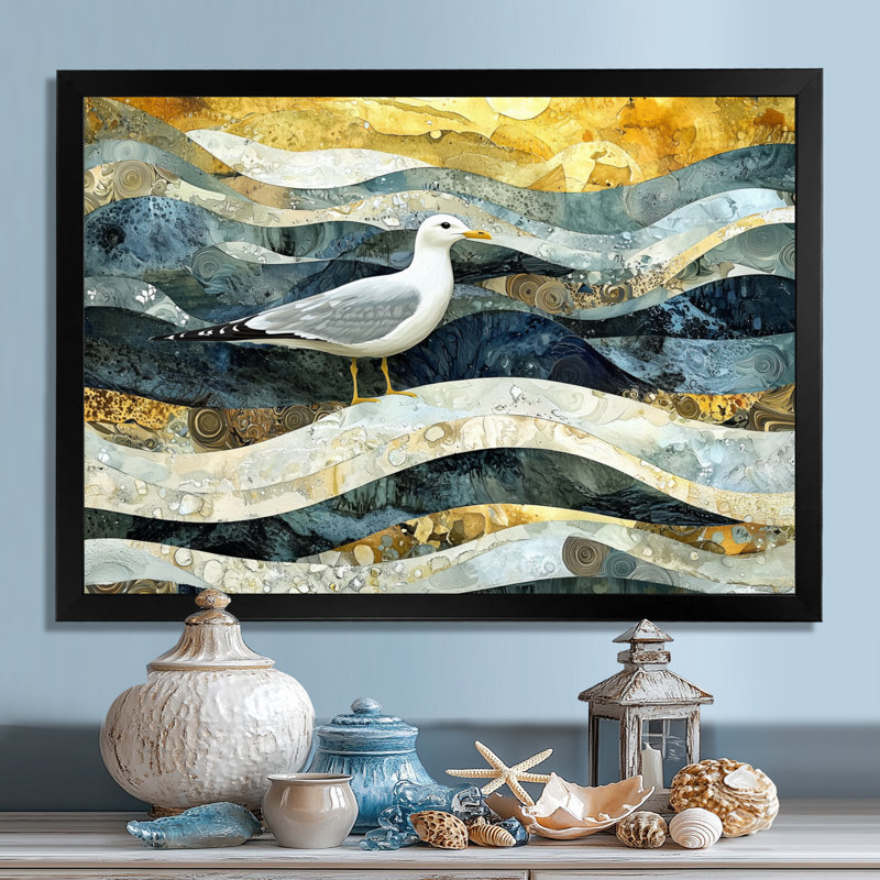 Marbre, mouette, vol de la côte II, impression sur toile encadrée, H 30 po x l 40 po, Noir