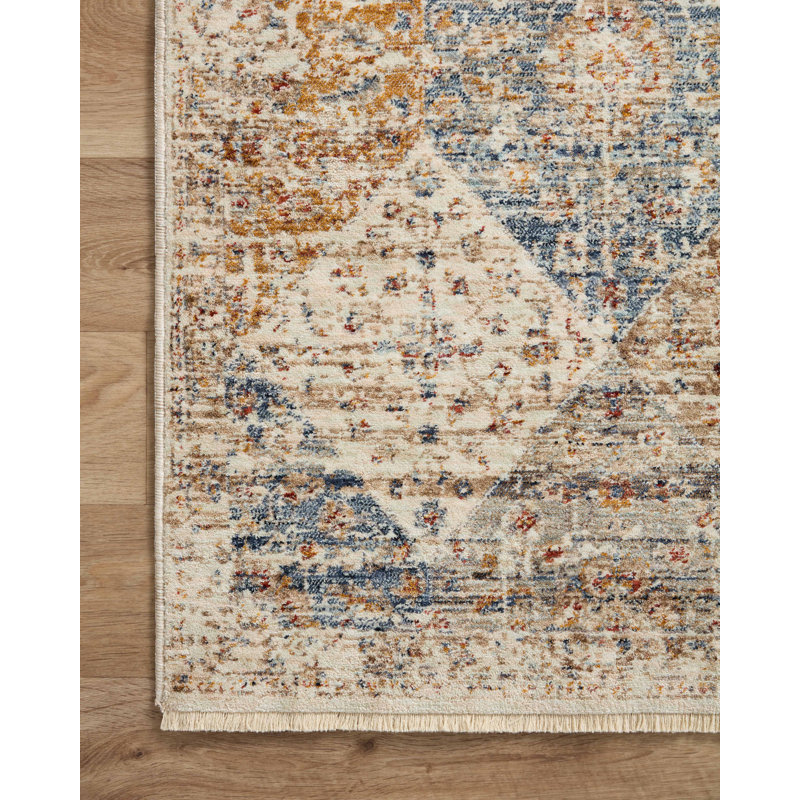 Sorrento Oriental Machine Made Power Loom Polyester Area Rug in Ivory, Rectangle 2' x 3'