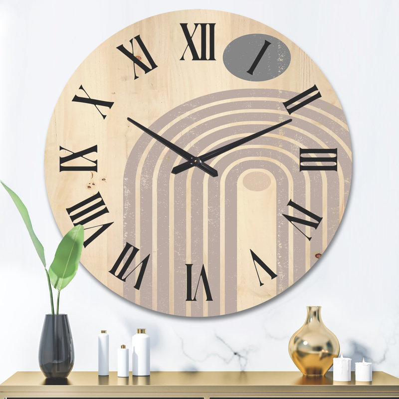 Horloge murale abstraite arc-en-ciel soleil et lune en tons de terre I, Très grand