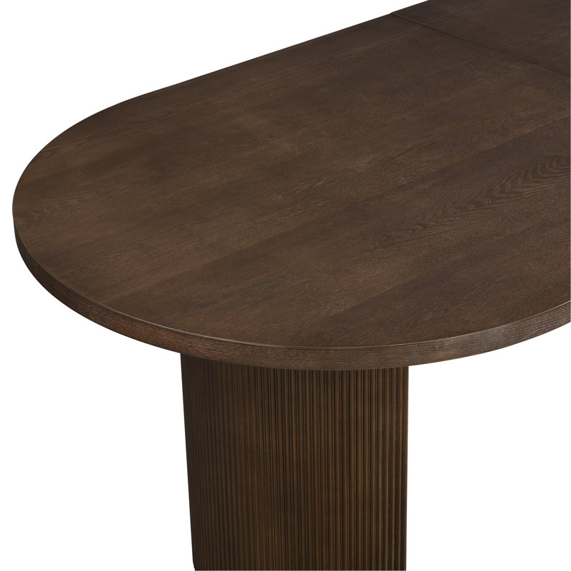 Dining Table, Oval Shape, Double Pedestal, Solid & Engineered Wood, Half-Moon Legs, Vertical Grooves, Grain Finish, Fits Up To Six People