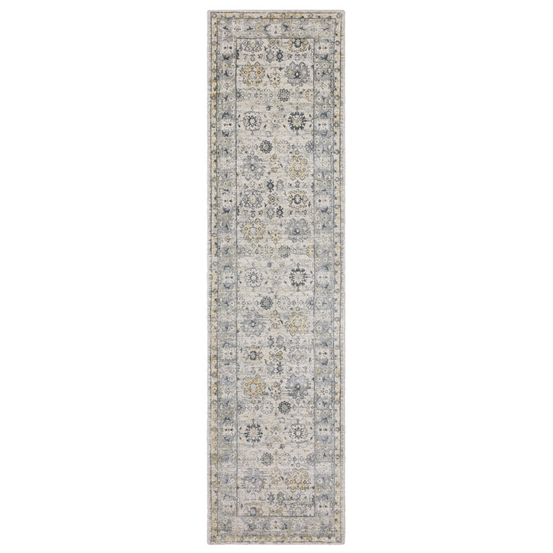 Tapis oriental gris / bleu en laine fabriqué à la main Alexandrie, Tapis de couloir 2 pi 6 po x 10 pi