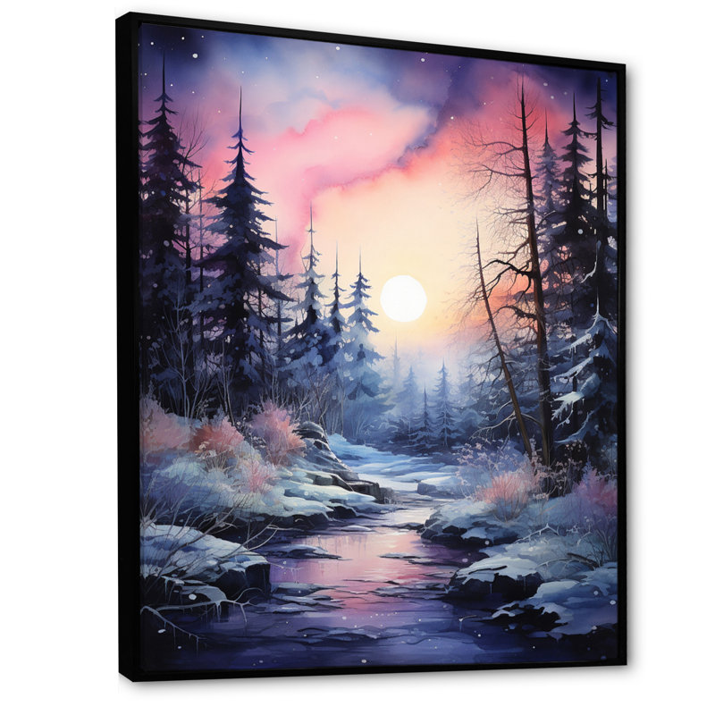 «Pine Tree Winter Twilight I» sur toile, H 20 po x l 12 po x P 1 po, Cadre flottant noir