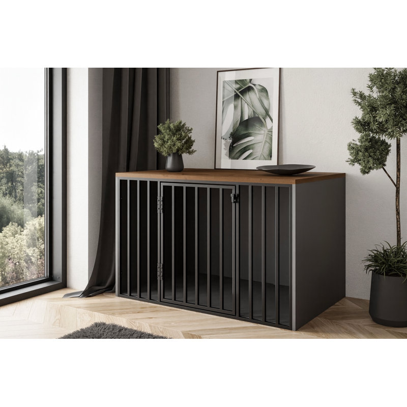 Pet Furniture Style Crate with 1 Door, 110x70x70 cm, graphite grey / stirling oak