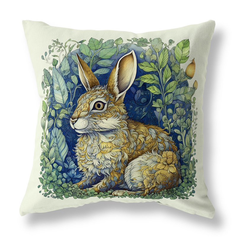 Coussin intérieur / extérieur Breezy Bunny, Vert/doré, H 18 po x l 18 po