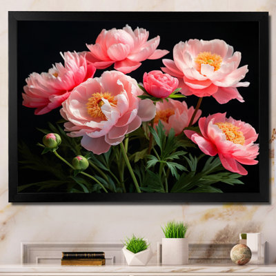 Rose noir pivoines Bouquet - Art mural sur toile florale