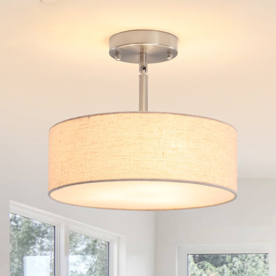 Plafonnier semi-encastré en mélange de lin à 3 lumières avec abat-jour en tissu blanc l 12,6 po Ihor - l 12,6 po x H 10,83 po