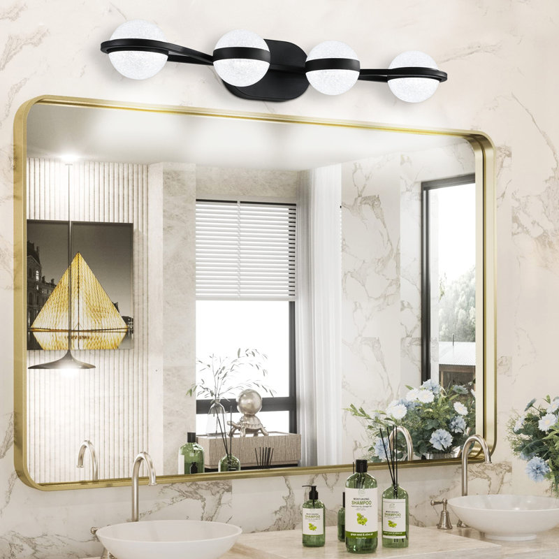 Luminaire de salle de bain à DEL avec abat-jour en acrylique sable cristal, luminaire décoratif mural 4 lumières