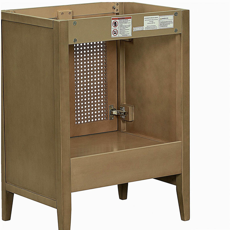 Meuble-lavabo de 24 po sans lavabo, base seulement, armoire tissée avec porte et tiroir, cadre solide et panneau de fibres à densité moyenne, naturel