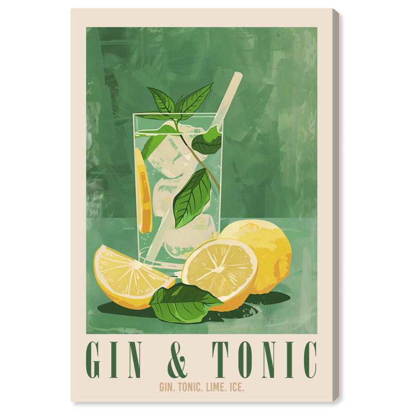 «Classy Gin And Tonic», affiche sur toile, art coloré par Art Remedy, Toile tendue, H 15 po x l 10 po