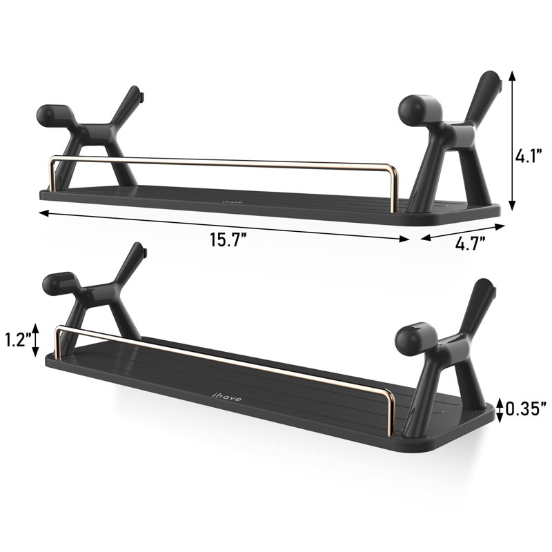 2 Piece Metal Floating Shelf, Black
