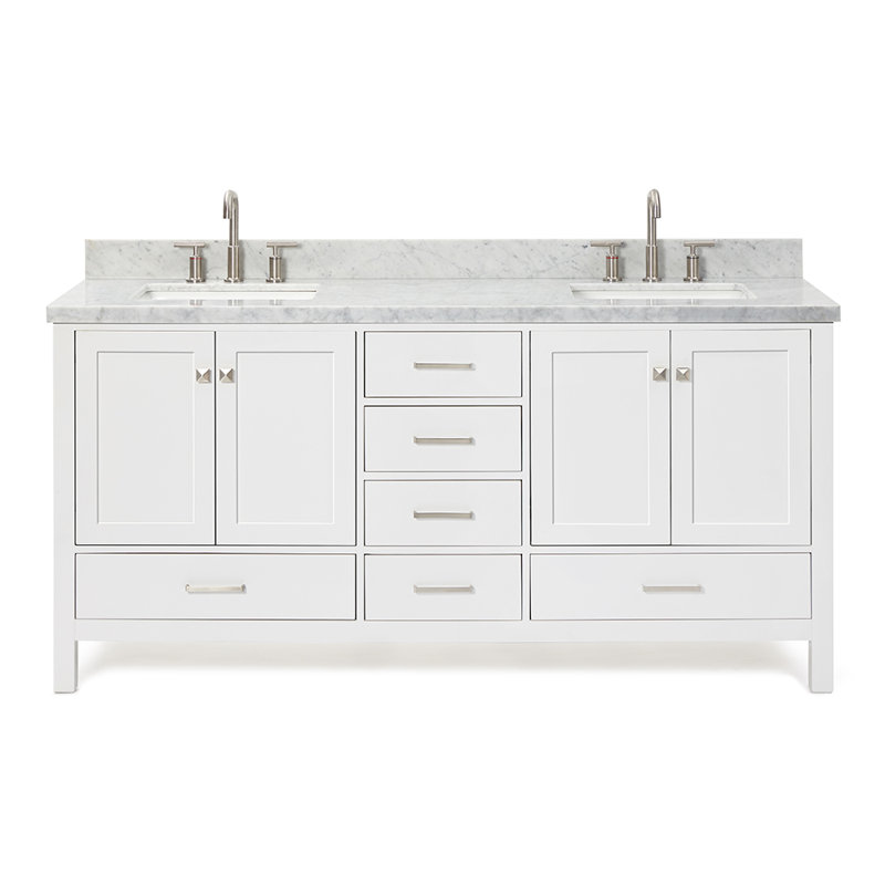 Ensemble de meuble-lavabo double 73 po Cambridge, Blanc, Rectangular