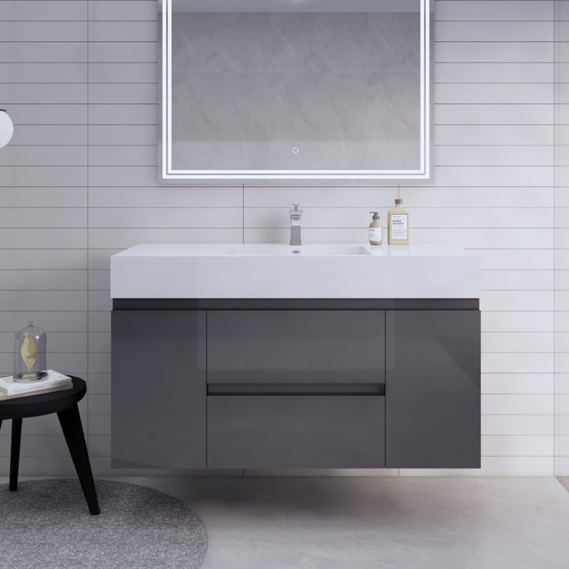 Babajide Bathroom Vanity with Acrylic Top, High Gloss Gray