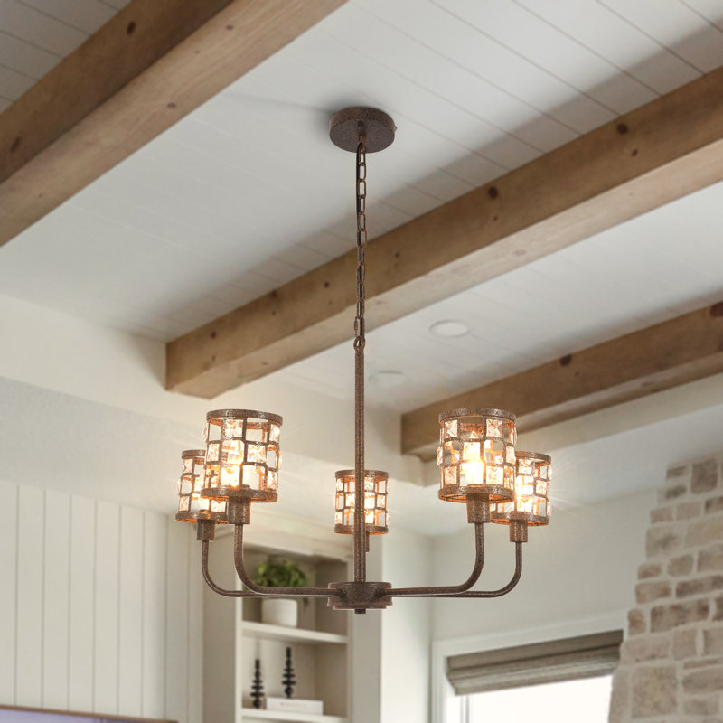 5-light Vintage Rustic Chandelier With Crystal Accents