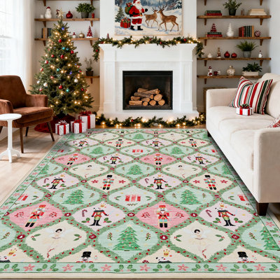 Tapis de salon de Noël lavable à la machine avec envers antidérapant, tapis à poils courts ultra doux et résistant aux taches pour la salle à manger et la décoration de bureau à domicile